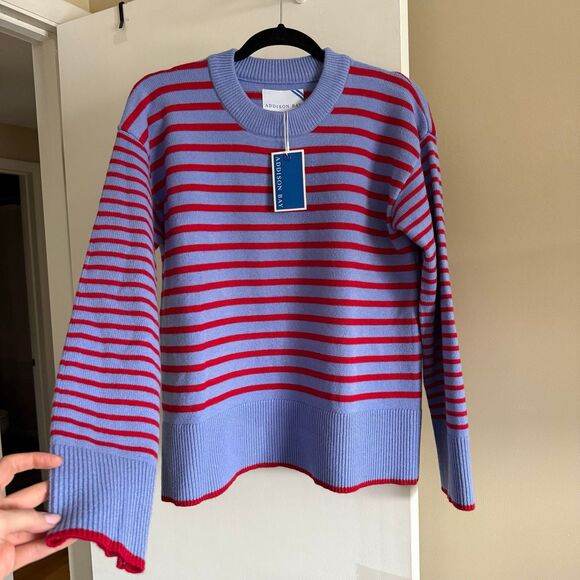 Addison Bay Knit Carlyle Crewneck Sweater Violet/Cherry Stripe Small NWT - Picture 1 of 13